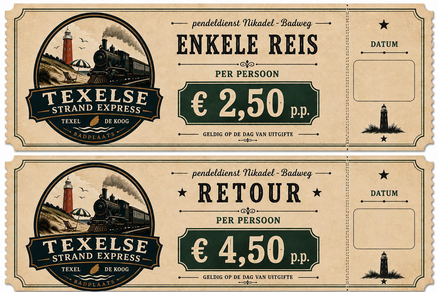Vintage tickets van de Texelse Strand Express